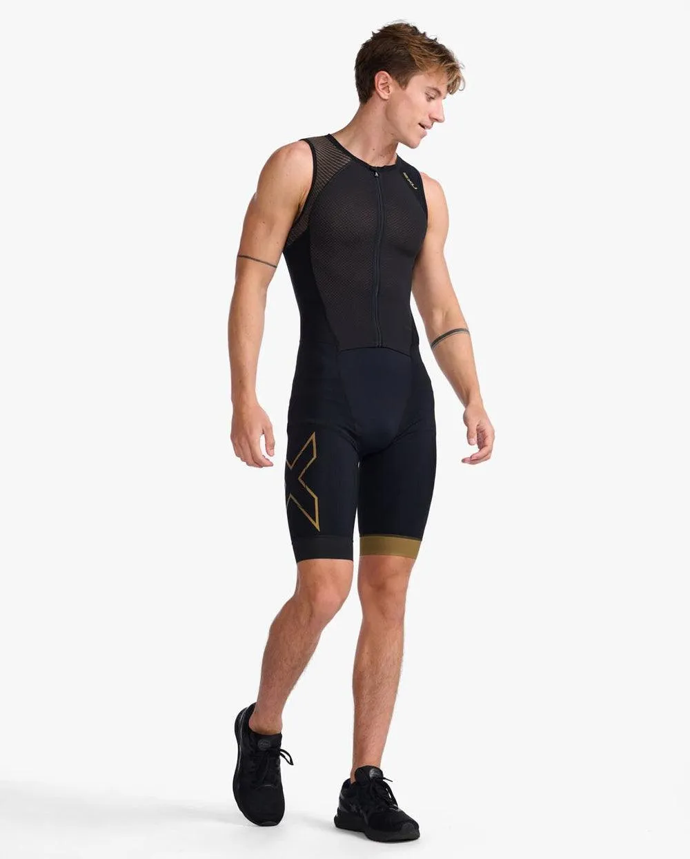2XU Light Speed Front Zip Men's Triathlon Suit (Black/Gold)