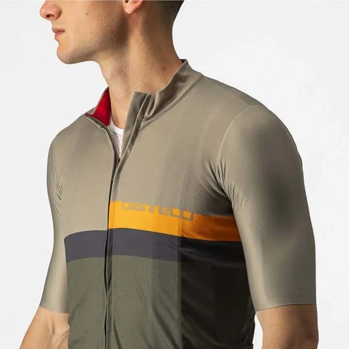 Castelli A Blocco Mens Cycling Jersey (Bark Green/Pop Orange/Dark Gray)