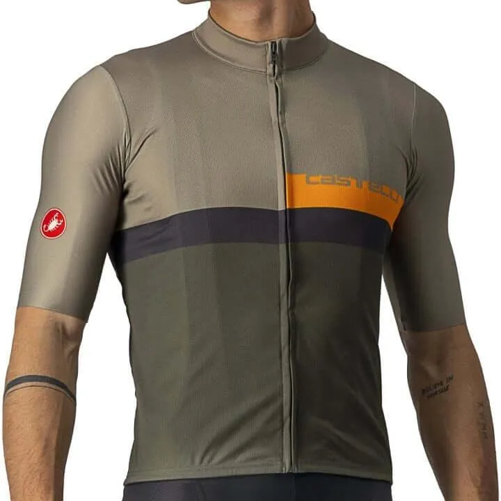 Castelli A Blocco Mens Cycling Jersey (Bark Green/Pop Orange/Dark Gray)