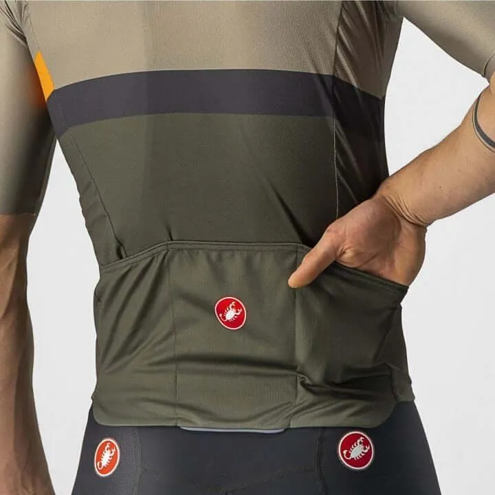 Castelli A Blocco Mens Cycling Jersey (Bark Green/Pop Orange/Dark Gray)