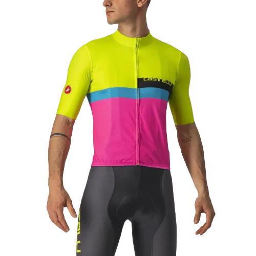 Castelli A Blocco Mens Cycling Jersey (Electric Lime/Black Blue Magenta Fluo)