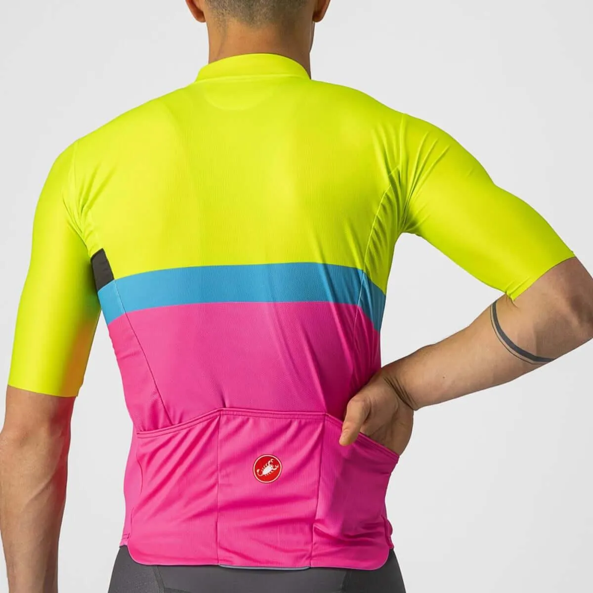 Castelli A Blocco Mens Cycling Jersey (Electric Lime/Black Blue Magenta Fluo)