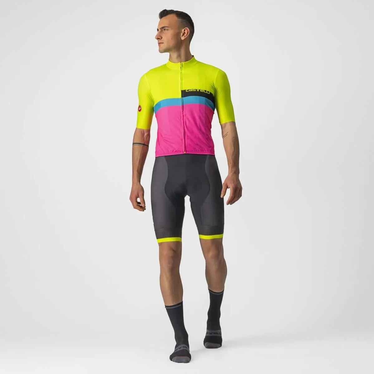 Castelli A Blocco Mens Cycling Jersey (Electric Lime/Black Blue Magenta Fluo)