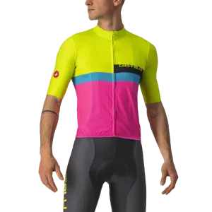Castelli A Blocco Mens Cycling Jersey (Electric Lime/Black Blue Magenta Fluo)