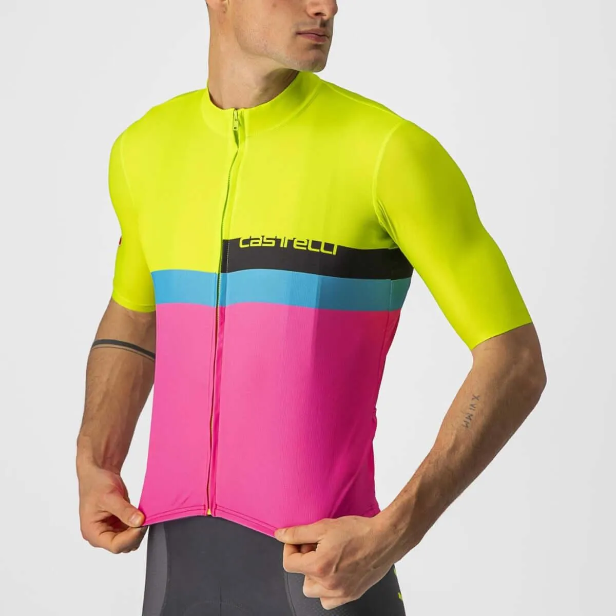 Castelli A Blocco Mens Cycling Jersey (Electric Lime/Black Blue Magenta Fluo)
