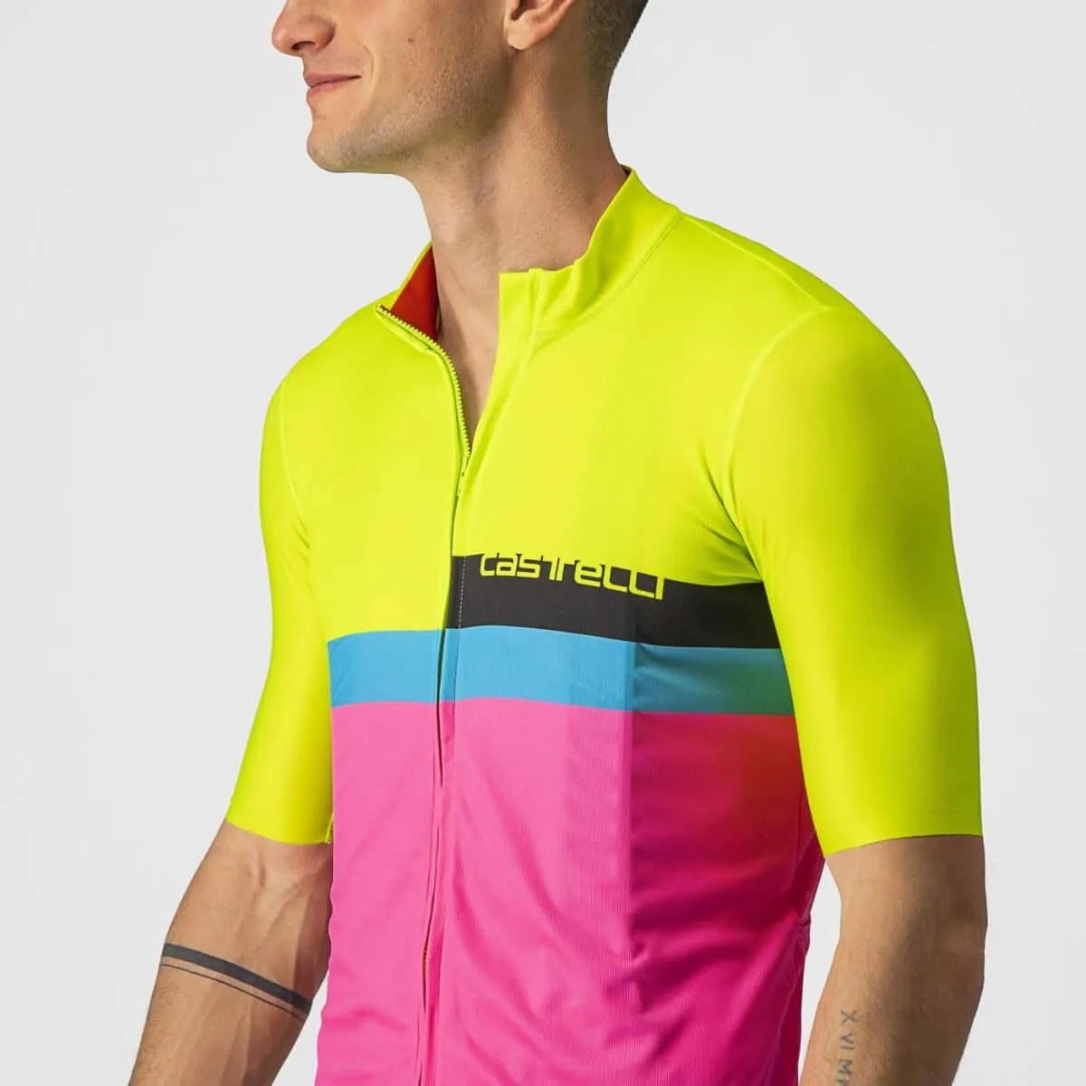 Castelli A Blocco Mens Cycling Jersey (Electric Lime/Black Blue Magenta Fluo)
