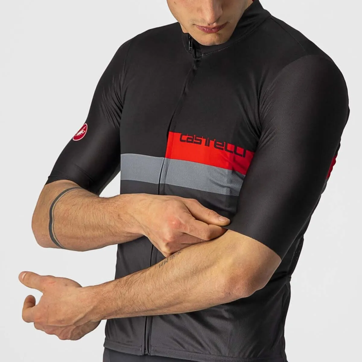Castelli A Blocco Mens Cycling Jersey (Light Black/Red/Dark Gray)