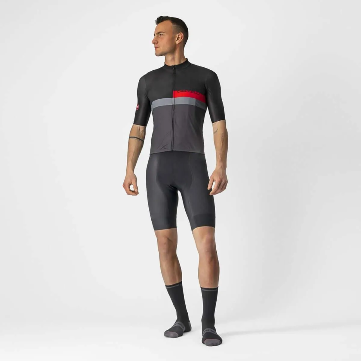 Castelli A Blocco Mens Cycling Jersey (Light Black/Red/Dark Gray)