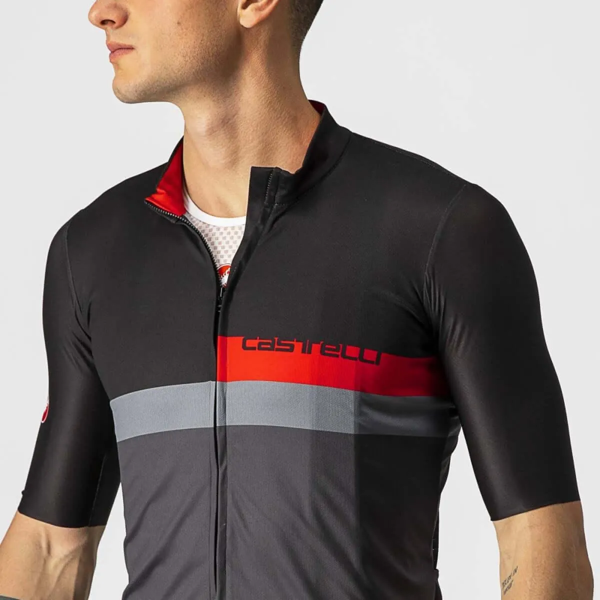 Castelli A Blocco Mens Cycling Jersey (Light Black/Red/Dark Gray)