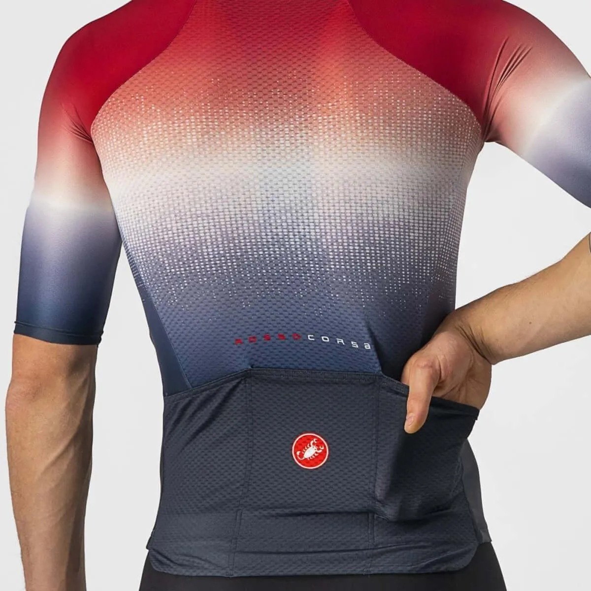 Castelli Aero Race 6.0 Mens Cycling Jersey (Savile Blue/Pro Red)