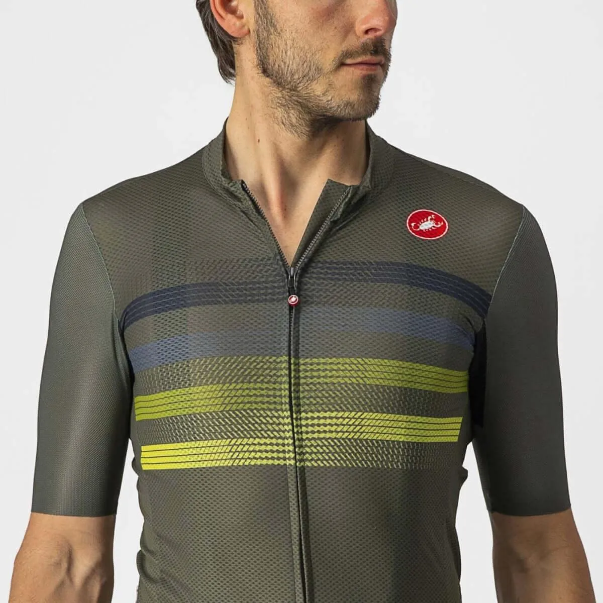Castelli Endurance Pro Mens Cycling Jersey (Military Green/Blue/Sulphur)