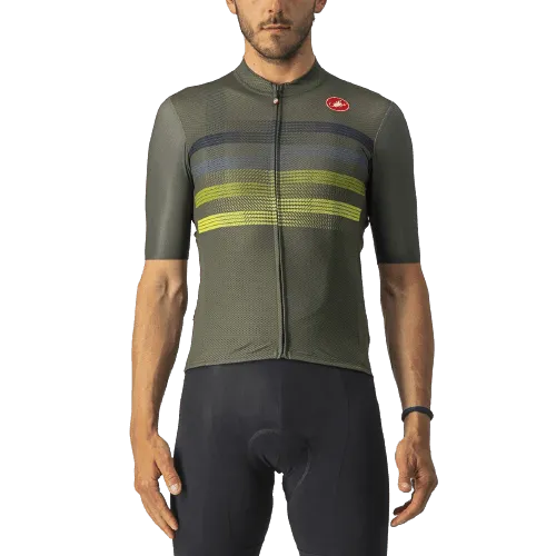 Castelli Endurance Pro Mens Cycling Jersey (Military Green/Blue/Sulphur)