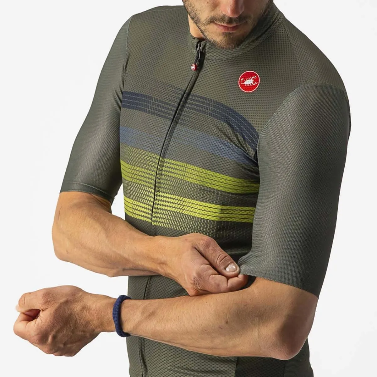 Castelli Endurance Pro Mens Cycling Jersey (Military Green/Blue/Sulphur)