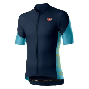 Castelli Entrata V Mens Cycling Jersey (Savile Blue/Celeste/Saffron)