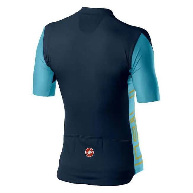 Castelli Entrata V Mens Cycling Jersey (Savile Blue/Celeste/Saffron)