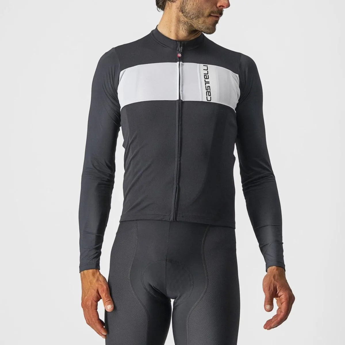 Castelli Prologo 7 Long Sleeve Mens Cycling Jersey (Light Black/Silver Gray/Ivory)