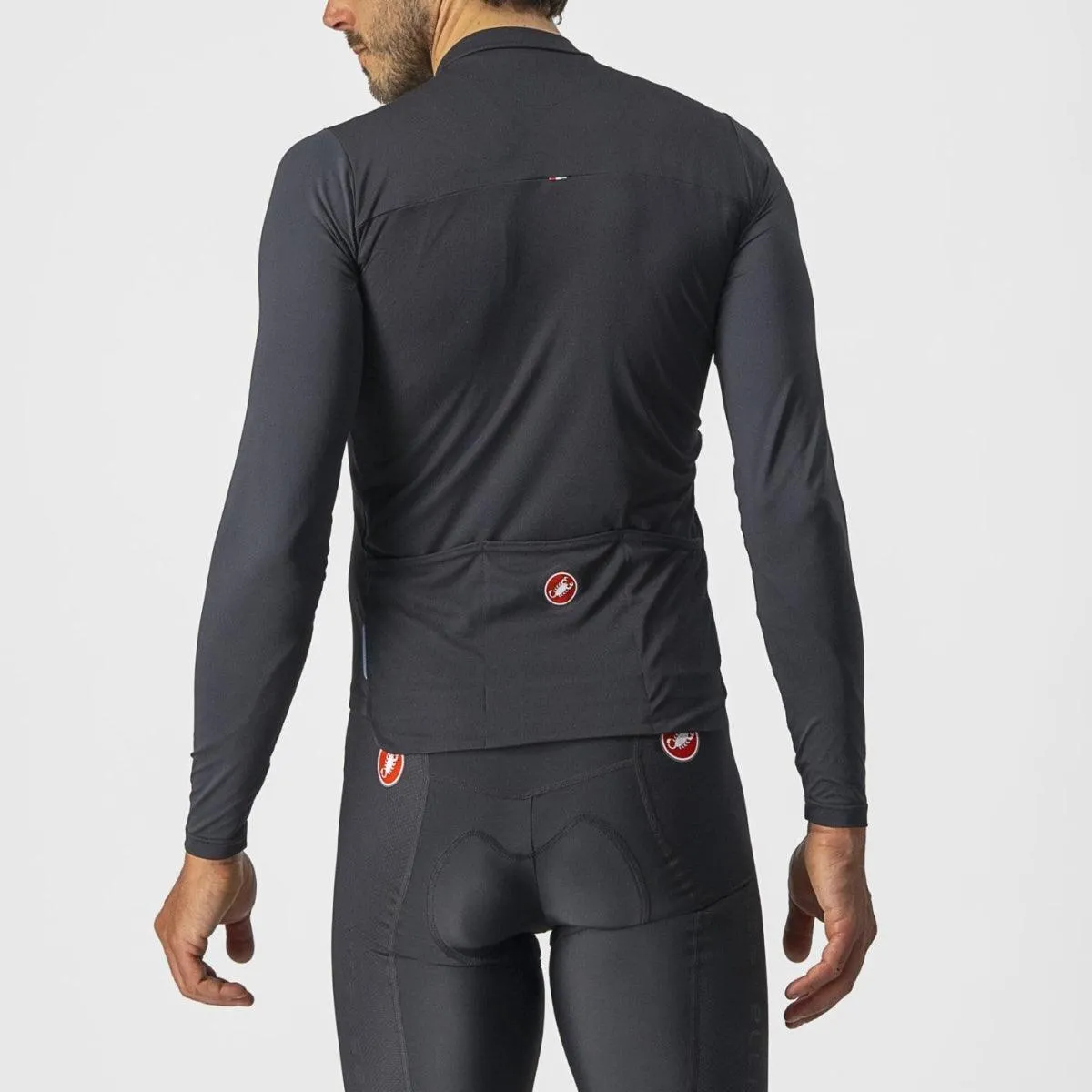 Castelli Prologo 7 Long Sleeve Mens Cycling Jersey (Light Black/Silver Gray/Ivory)