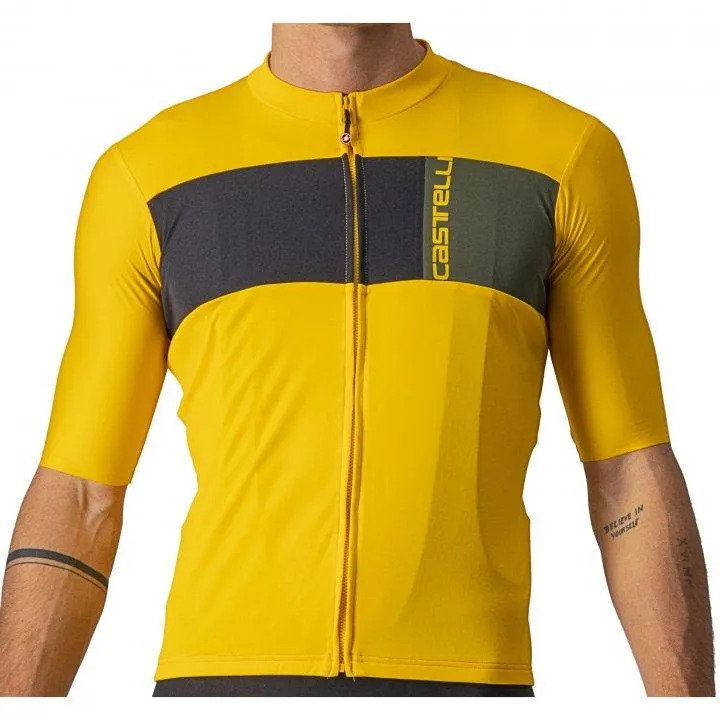 Castelli Prologo 7 Mens Cycling Jersey (Saffron/Light Black/Military Green)