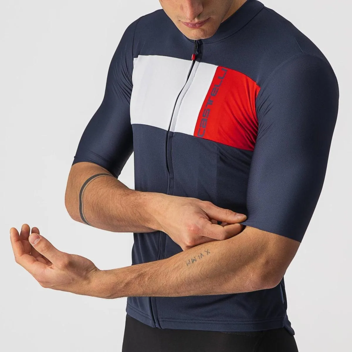 Castelli Prologo 7 Mens Cycling Jersey (Savile Blue/Silver Gray/Red)