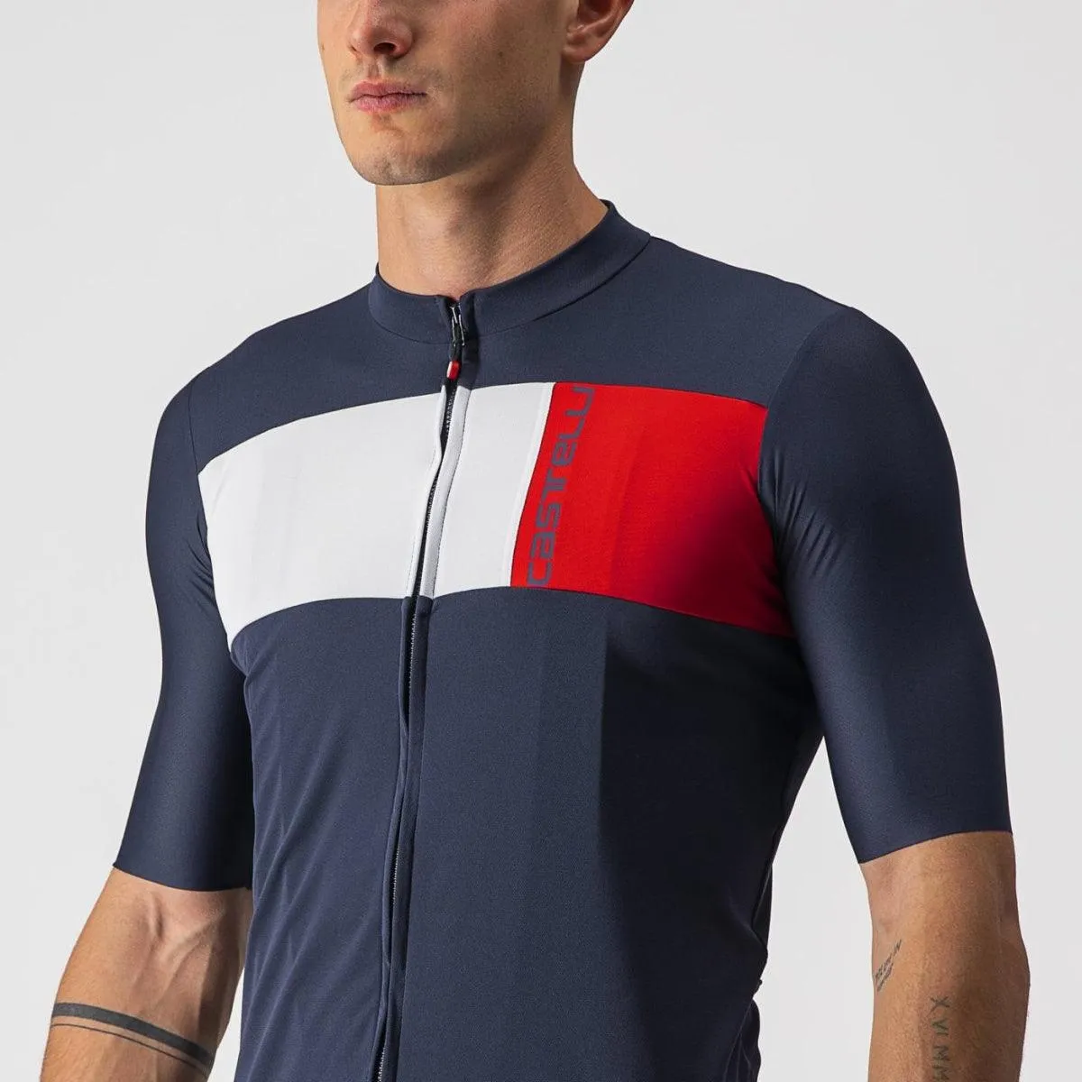 Castelli Prologo 7 Mens Cycling Jersey (Savile Blue/Silver Gray/Red)
