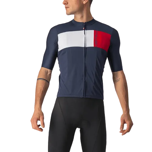 Castelli Prologo 7 Mens Cycling Jersey (Savile Blue/Silver Gray/Red)