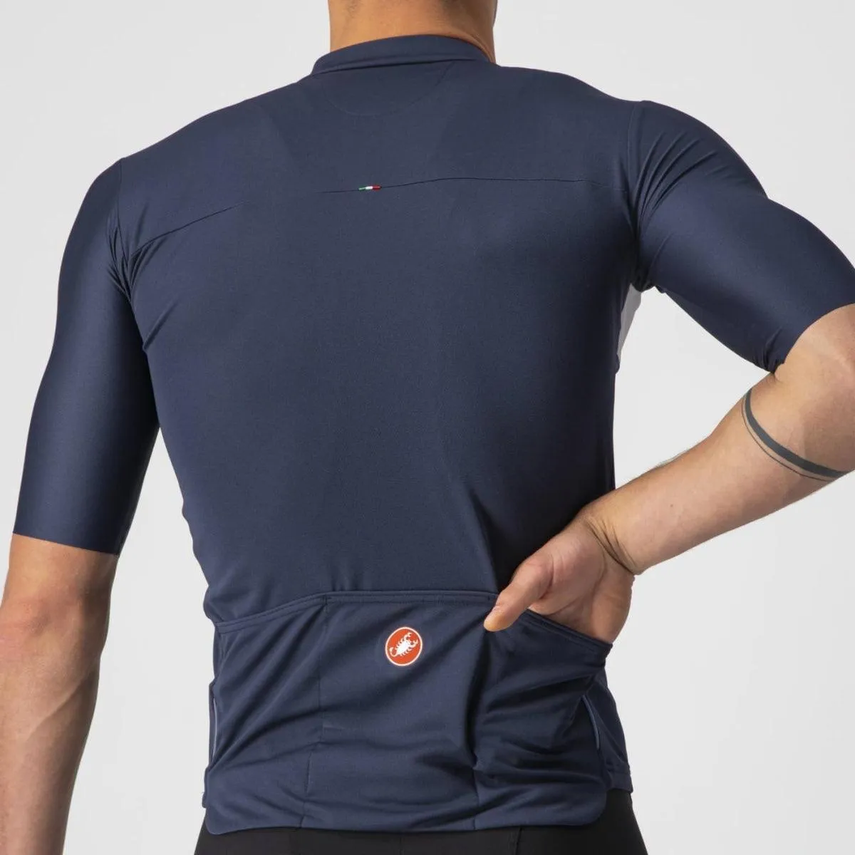 Castelli Prologo 7 Mens Cycling Jersey (Savile Blue/Silver Gray/Red)