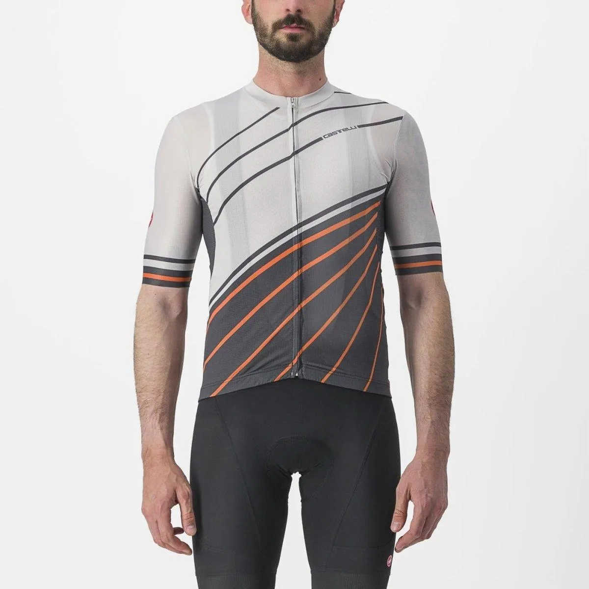 Castelli Speed Strada Men's Cycling Jersey (Moon Gray/Dark Gray Scarlet IB)