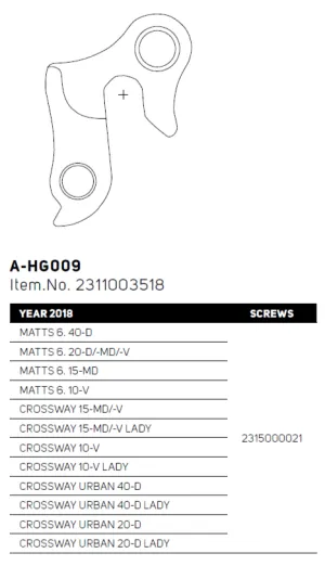 Merida DH-10 Derailleur Hanger for Crossway